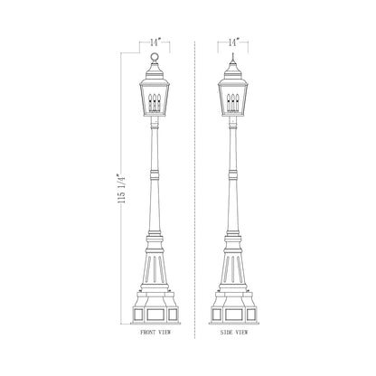 Raphael 564 Outdoor Post Light - line drawing.