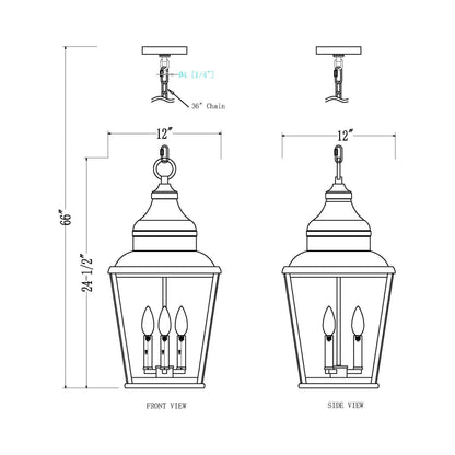 Raphael Outdoor Pendant Light - line drawing.