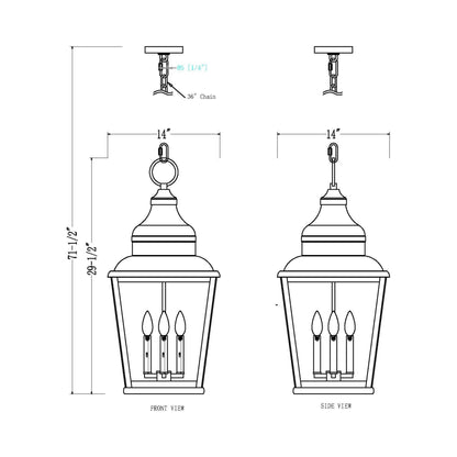 Raphael Outdoor Pendant Light - line drawing.