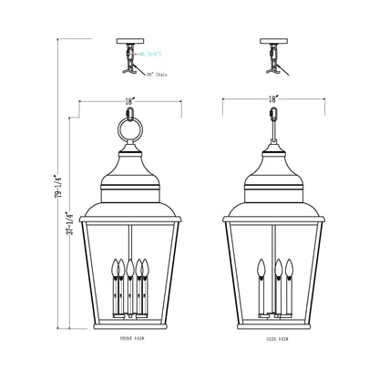 Raphael Outdoor Pendant Light - line drawing.