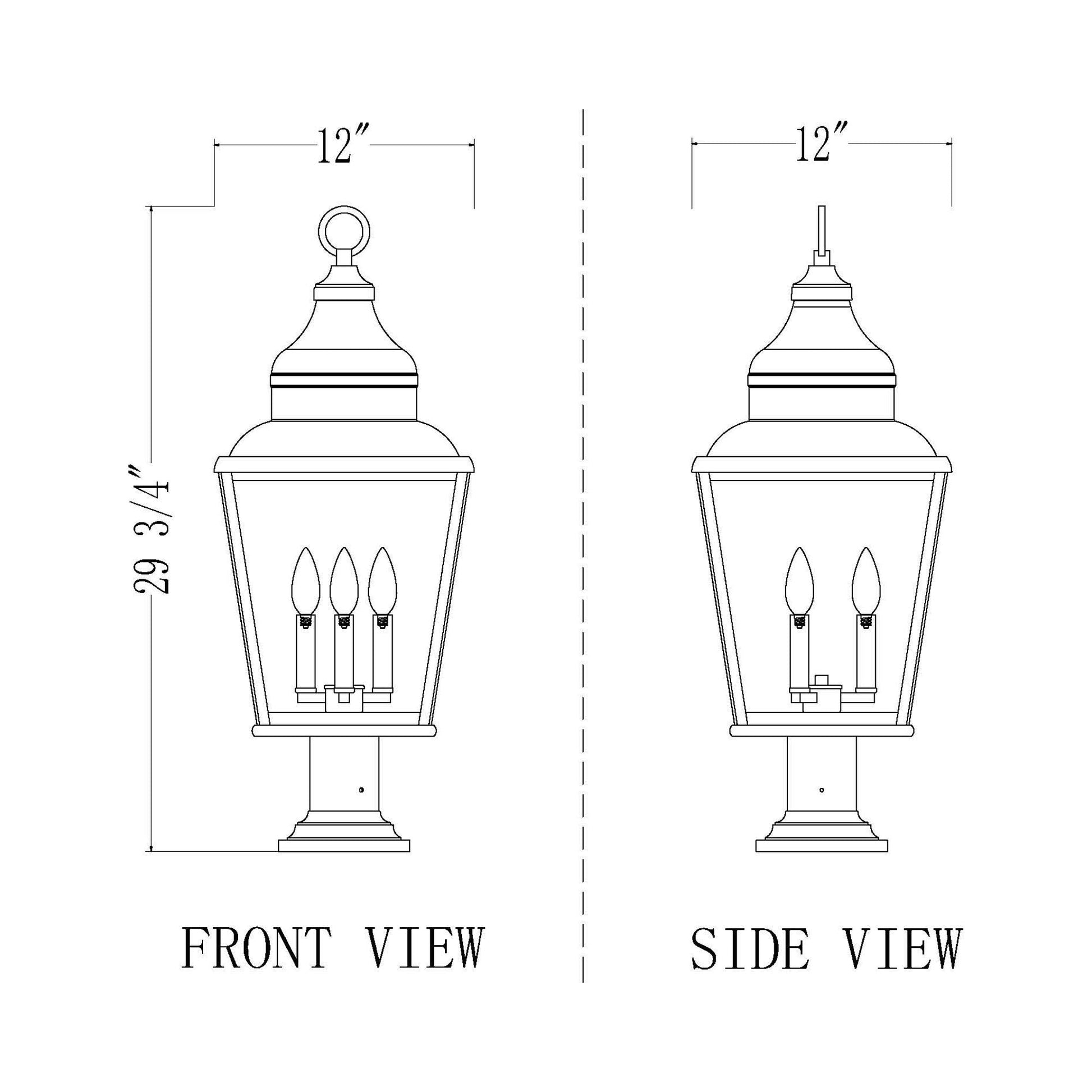 Raphael Outdoor Pier Mount Light - line drawing.