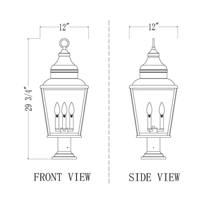 Raphael Outdoor Pier Mount Light - line drawing.