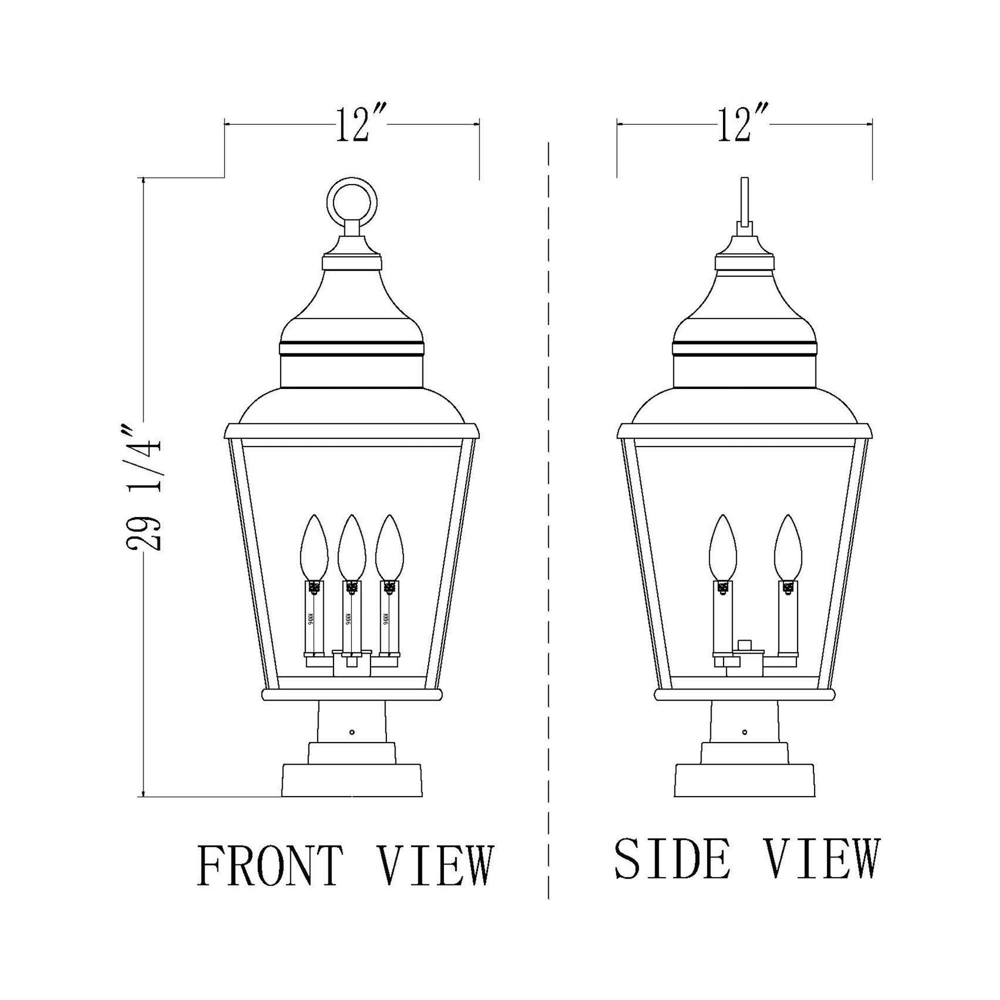 Raphael Outdoor Pier Mount Light - line drawing.