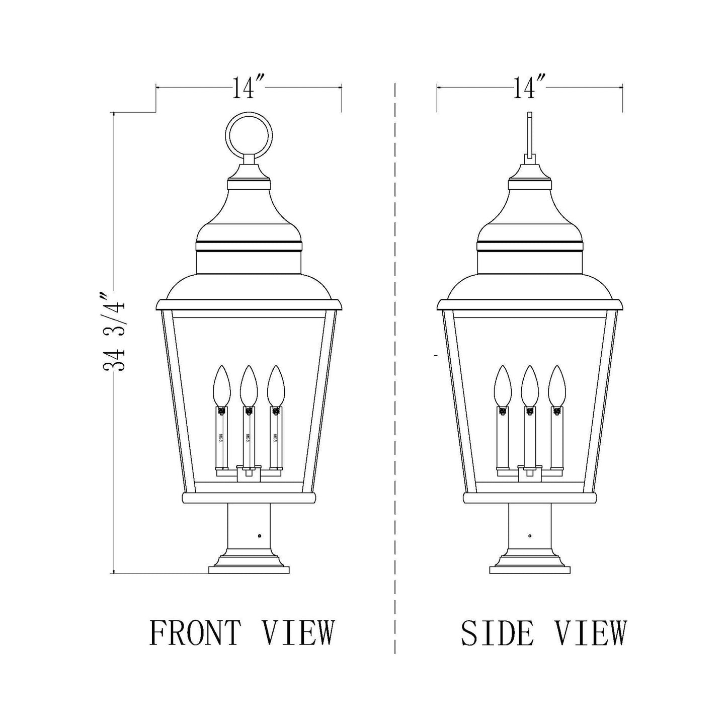 Raphael Outdoor Pier Mount Light - line drawing.
