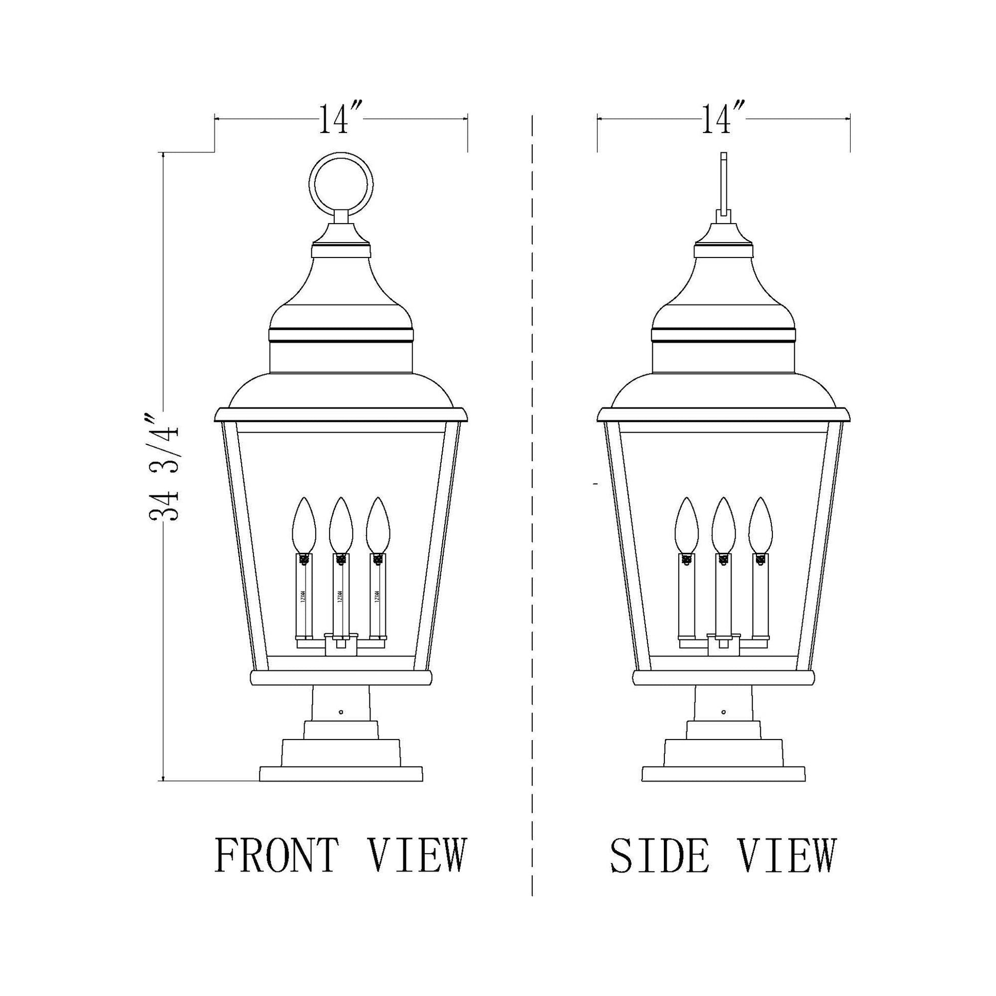 Raphael Outdoor Pier Mount Light - line drawing.