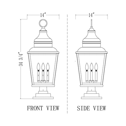 Raphael Outdoor Pier Mount Light - line drawing.