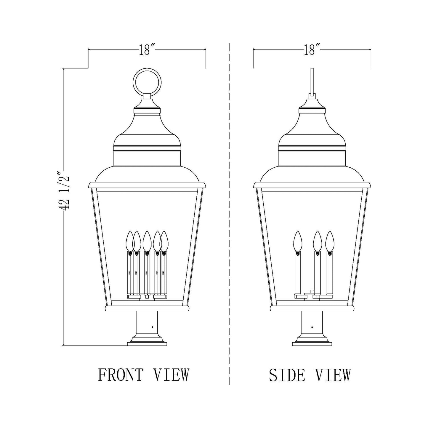 Raphael Outdoor Pier Mount Light - line drawing.