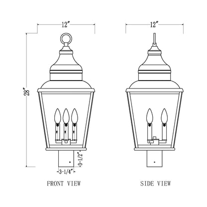 Raphael Outdoor Post Mount Light - line drawing.