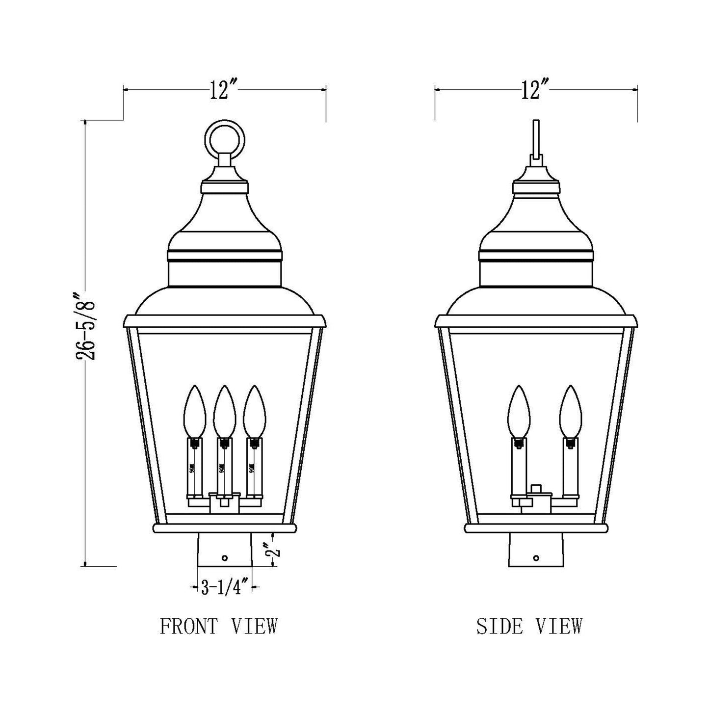 Raphael Outdoor Post Mount Light - line drawing.