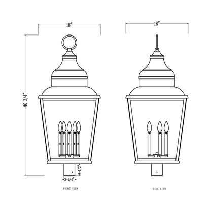 Raphael Outdoor Post Mount Light - line drawing.