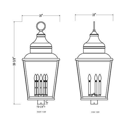 Raphael Outdoor Post Mount Light - line drawing.