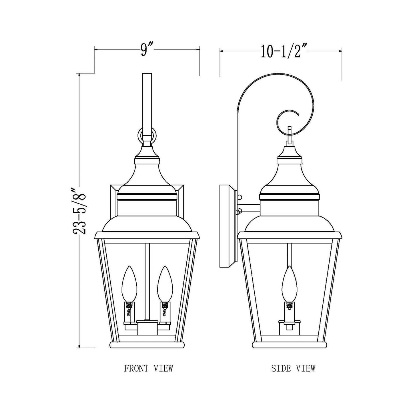 Raphael Outdoor Wall Light - line drawing.