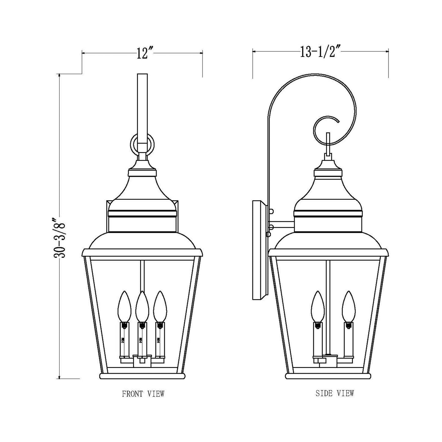 Raphael Outdoor Wall Light - line drawing.