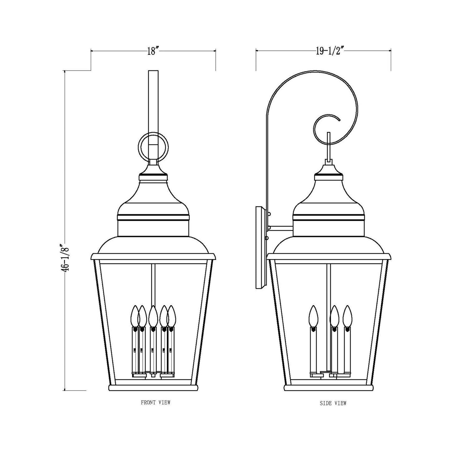 Raphael Outdoor Wall Light - line drawing.