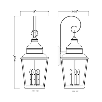 Raphael Outdoor Wall Light - line drawing.