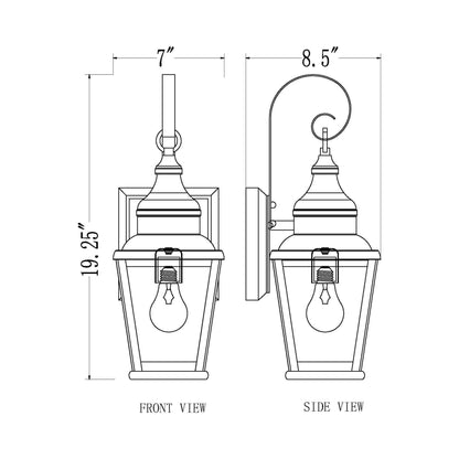Raphael Single Outdoor Wall Light - line drawing.