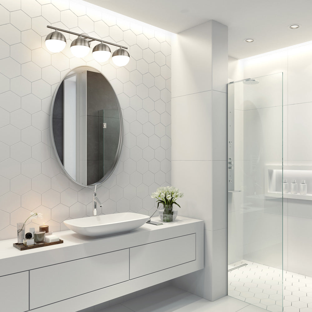 Realm Sphere Bath Vanity Light in bathroom.