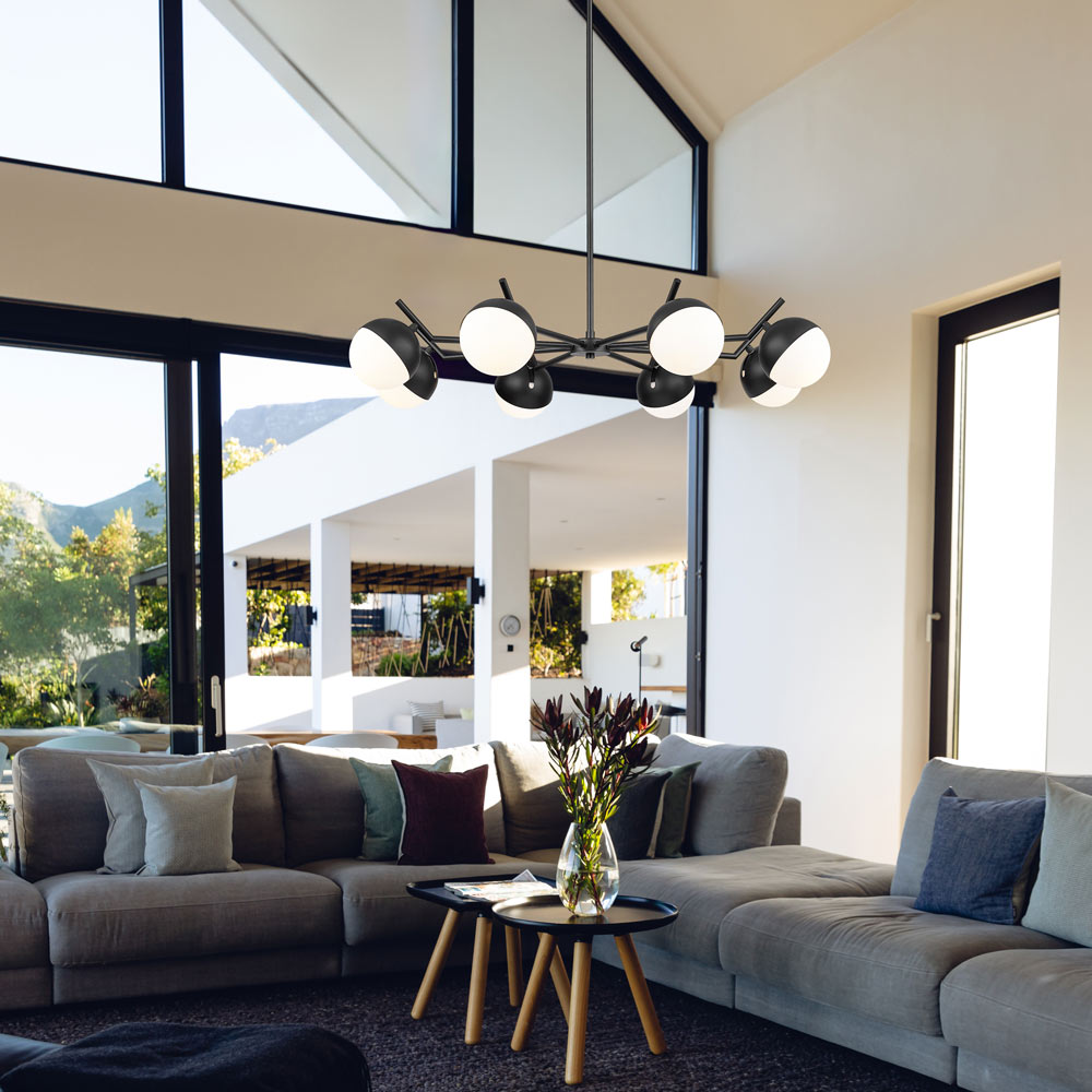 Realm Sphere Chandelier in living room.