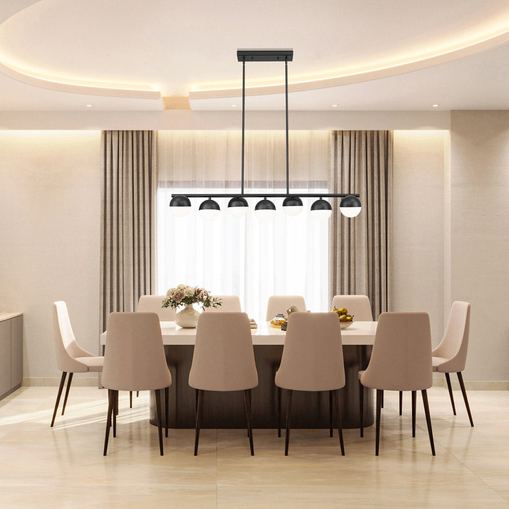 Realm Sphere Linear Chandelier in dining room.