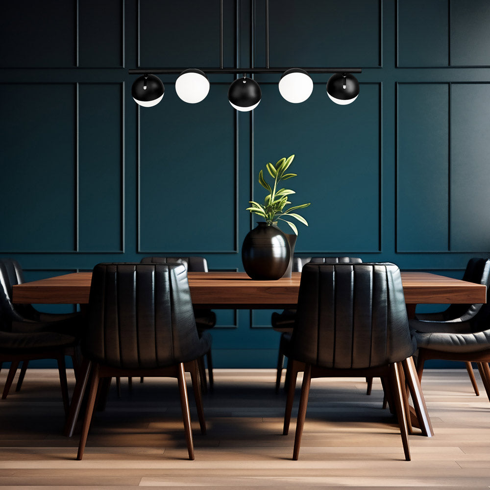 Realm Sphere Linear Chandelier in dining room.