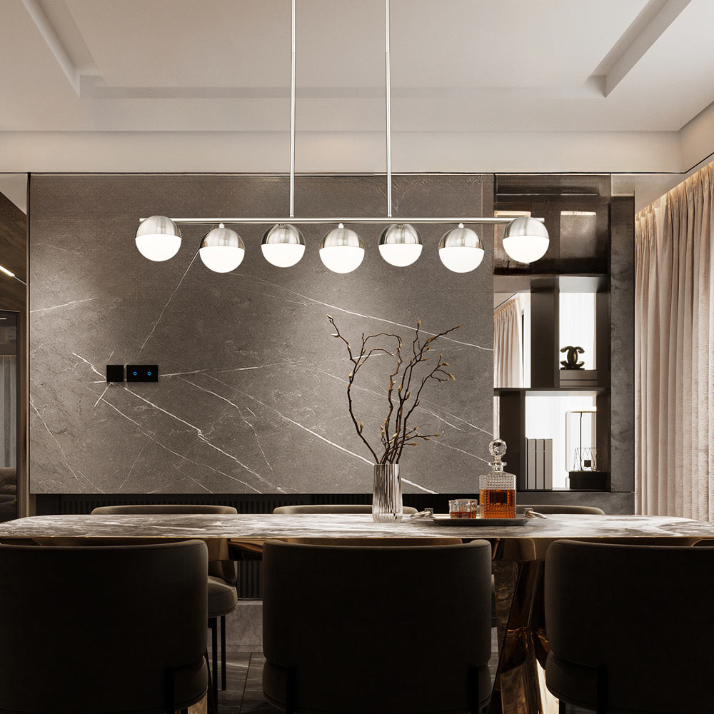 Realm Sphere Linear Chandelier in dining room.