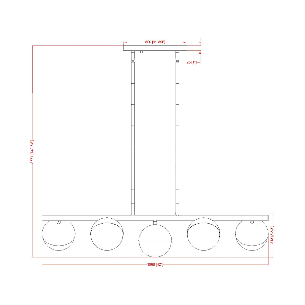 Realm Sphere Linear Chandelier - line drawing.