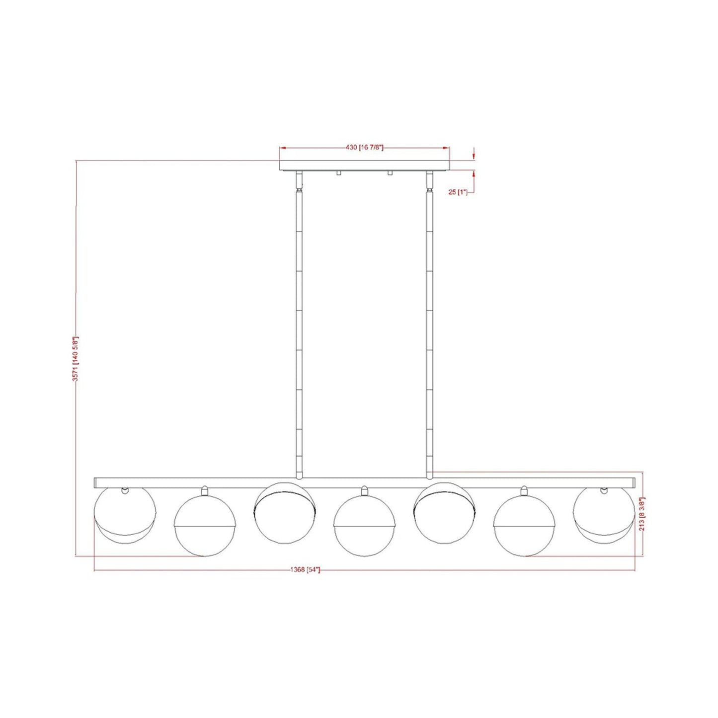 Realm Sphere Linear Chandelier - line drawing.