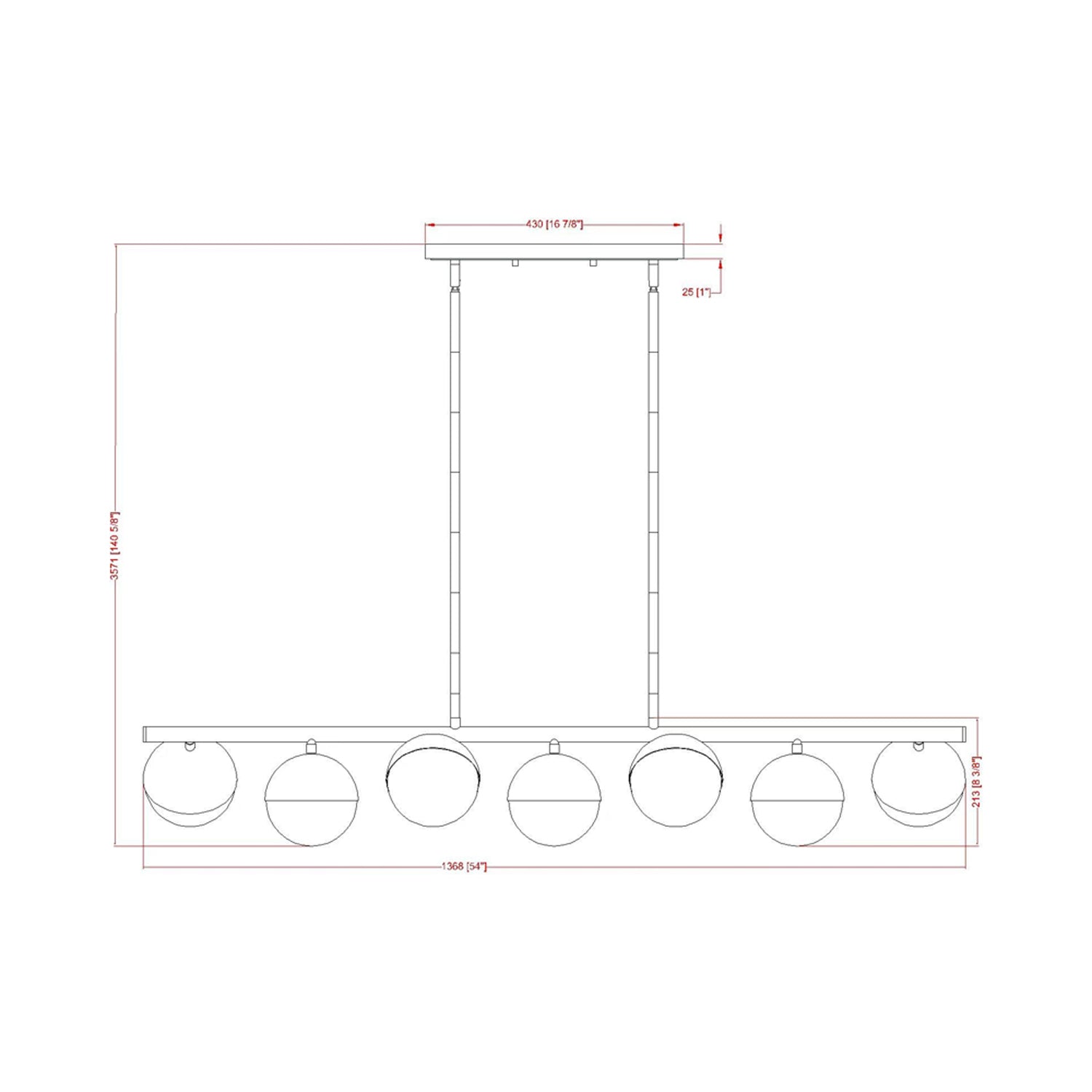 Realm Sphere Linear Chandelier - line drawing.