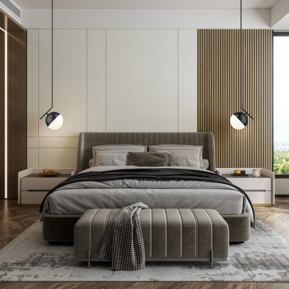 Realm Sphere Pendant Light in bedroom.