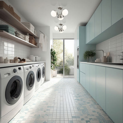 Realm Sphere Semi Flush Mount Ceiling Light in laundry room.