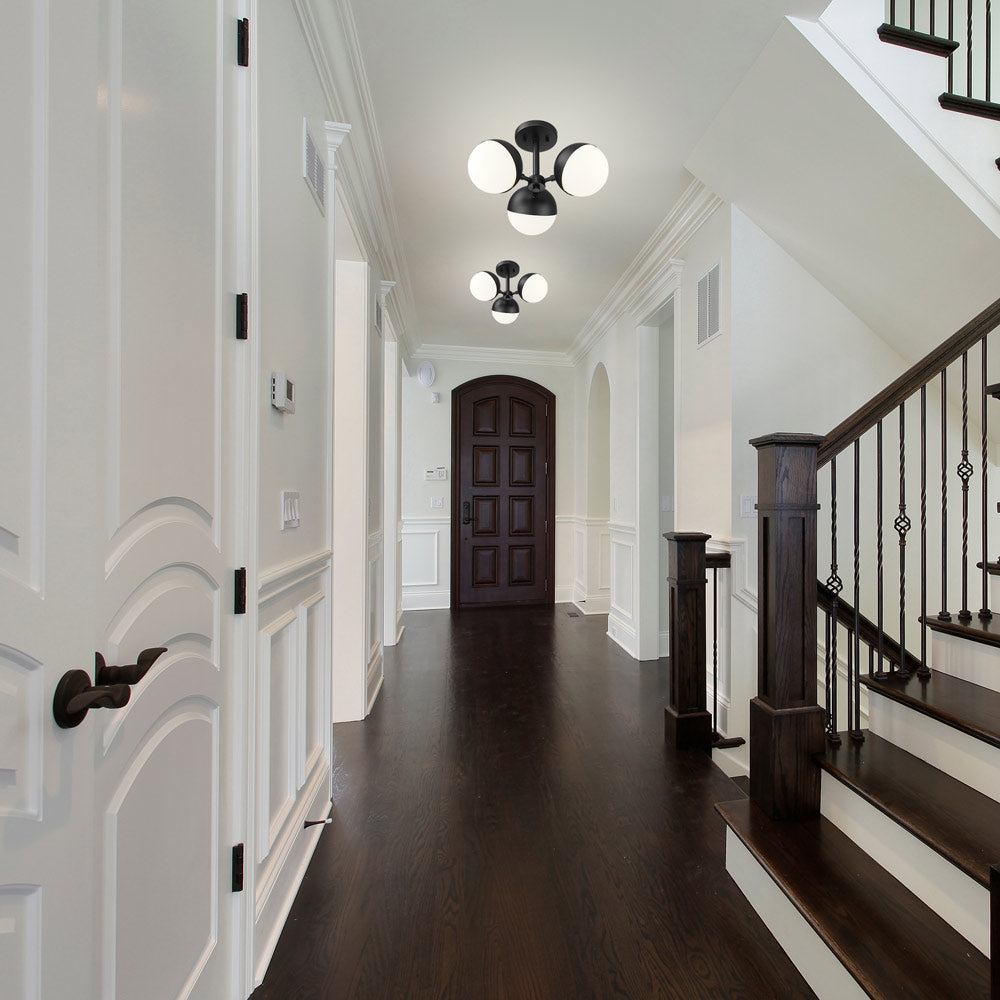 Realm Sphere Semi Flush Mount Ceiling Light in hallway.