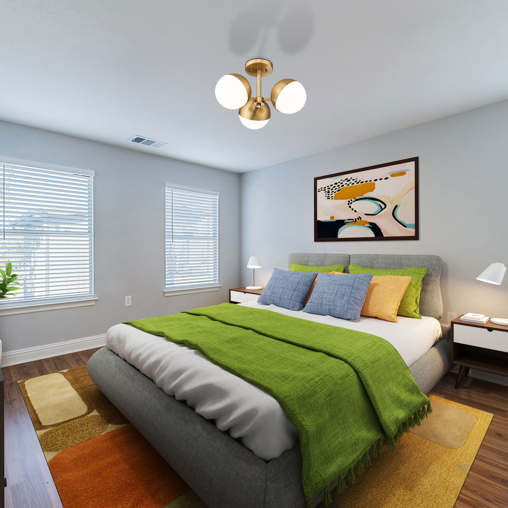 Realm Sphere Semi Flush Mount Ceiling Light in bedroom.