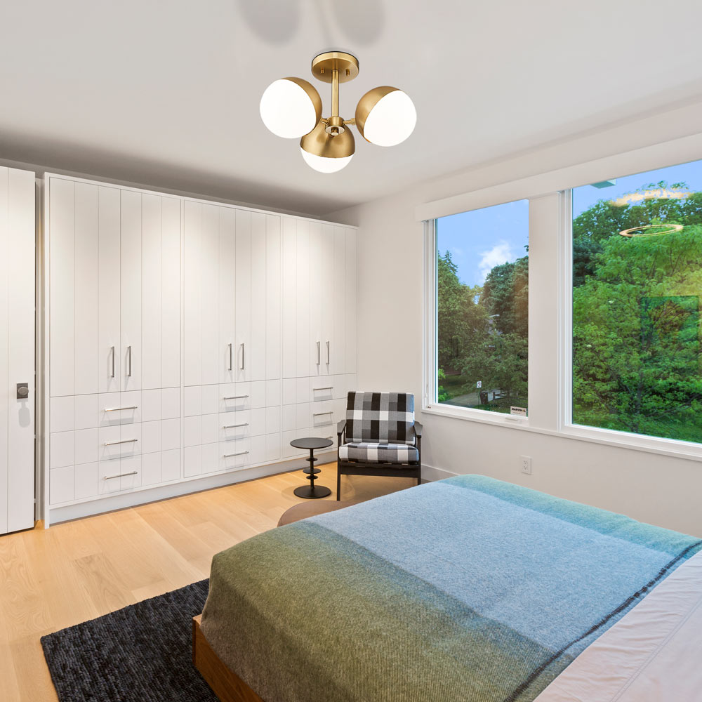 Realm Sphere Semi Flush Mount Ceiling Light in bedroom.
