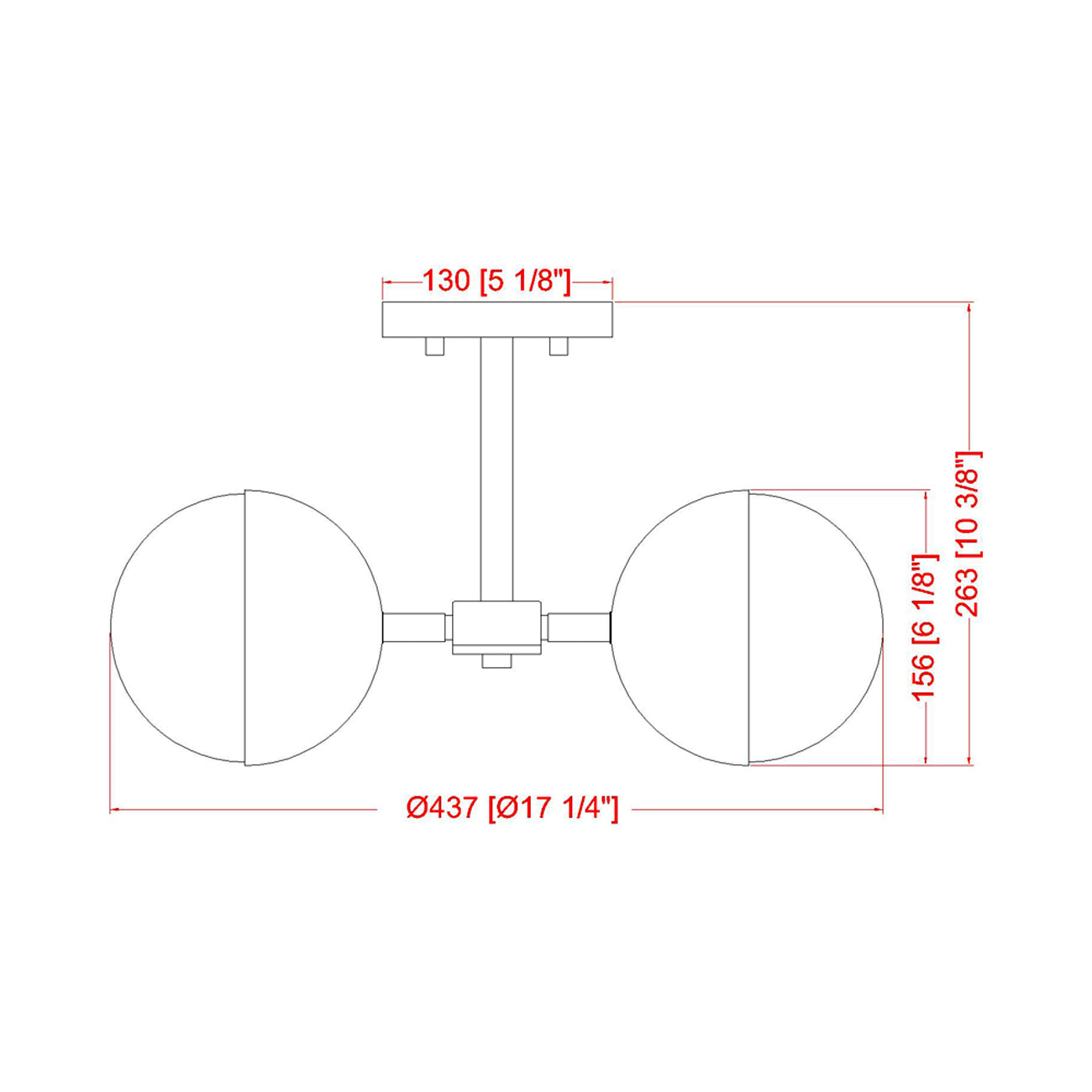 Realm Sphere Semi Flush Mount Ceiling Light - line drawing.