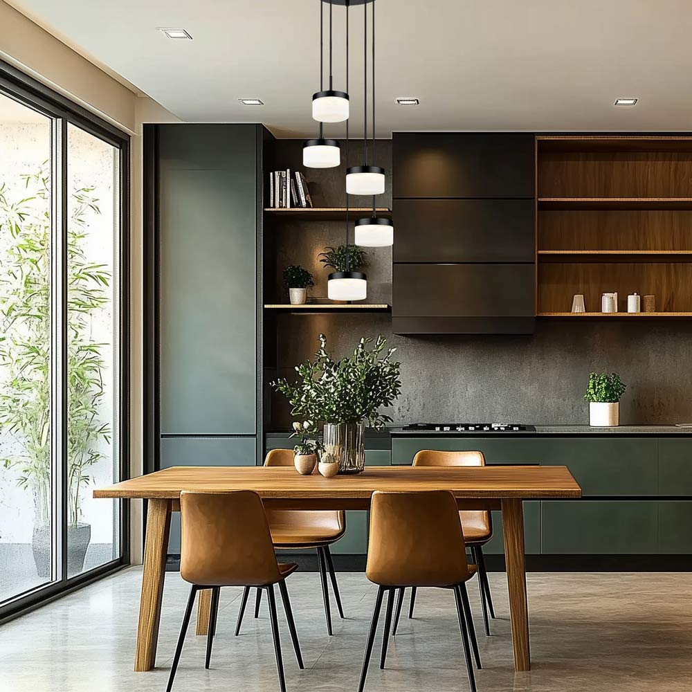 Renaud LED Chandelier in dining room.