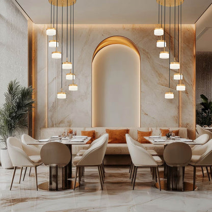 Renaud LED Chandelier in restaurant.