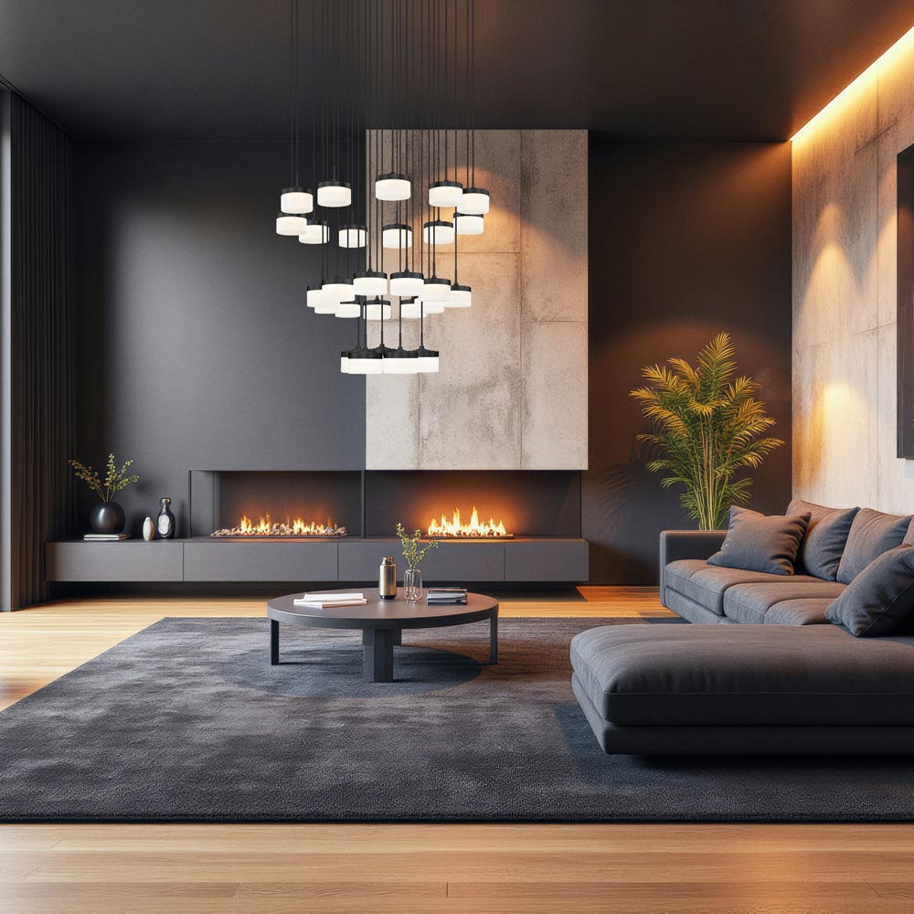 Renaud LED Chandelier in living room.