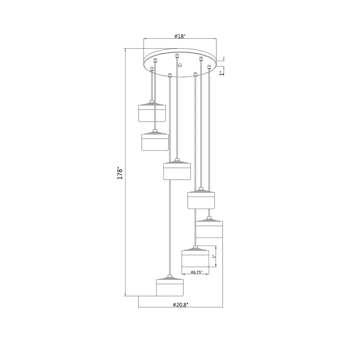 Renaud LED Chandelier - line drawing.