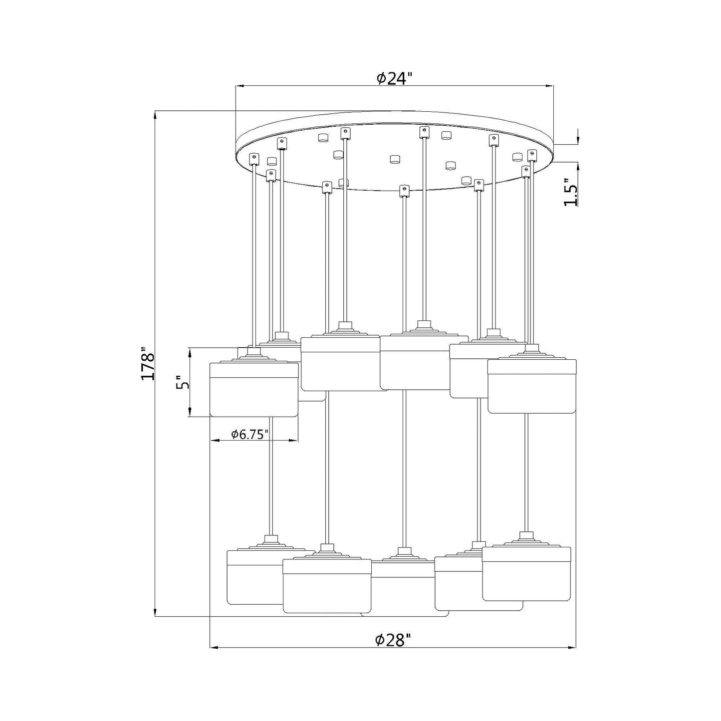 Renaud LED Chandelier - line drawing.