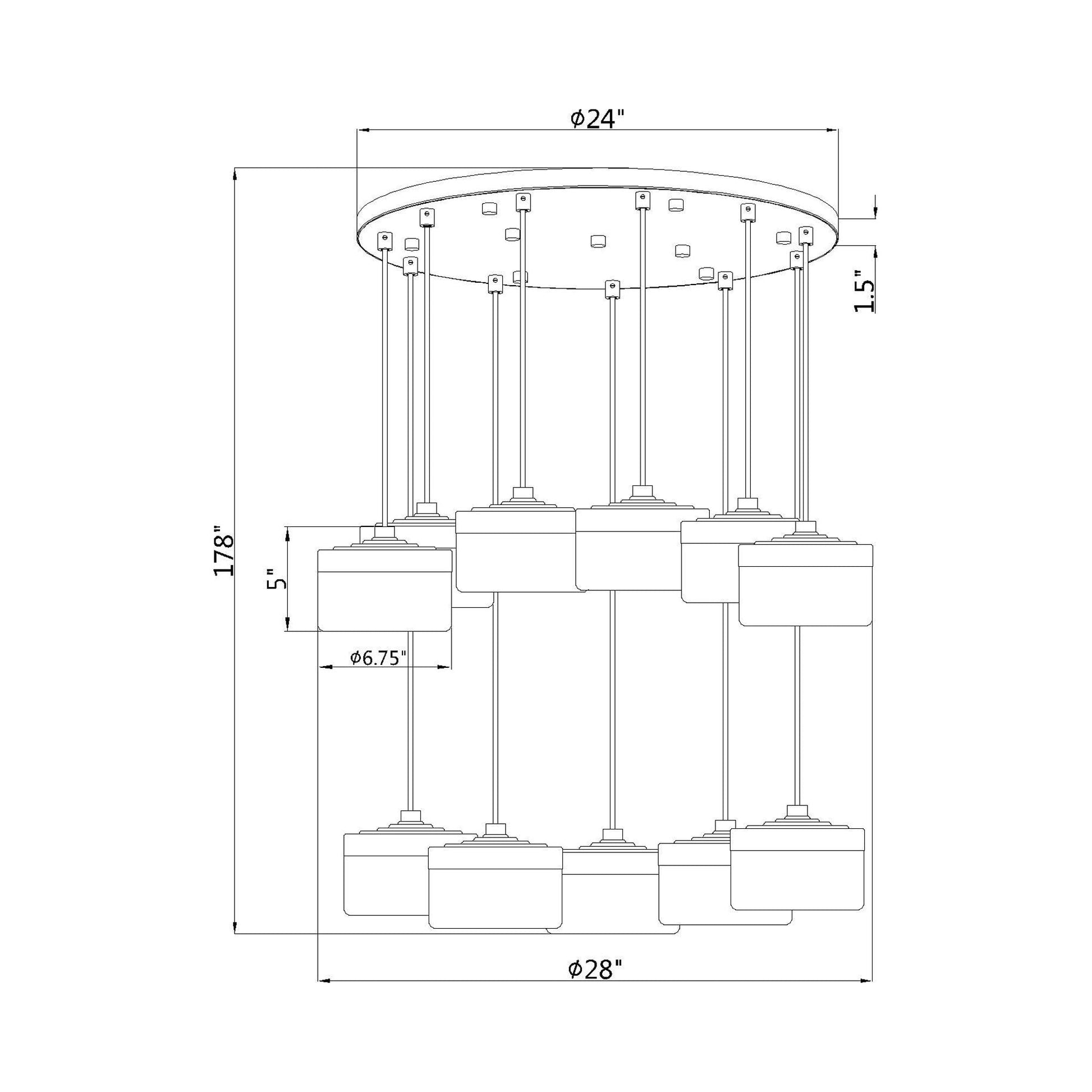 Renaud LED Chandelier - line drawing.