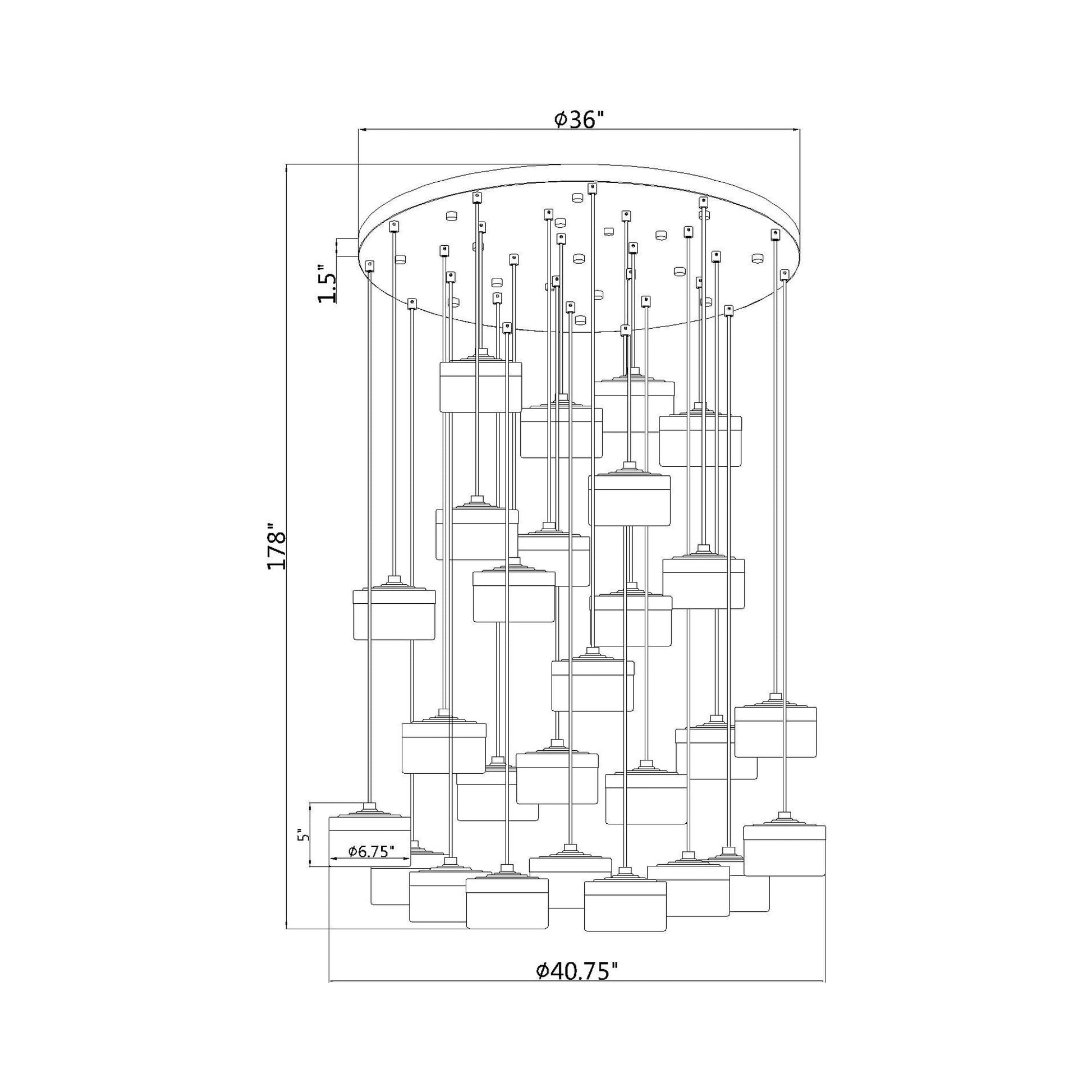 Renaud LED Chandelier - line drawing.
