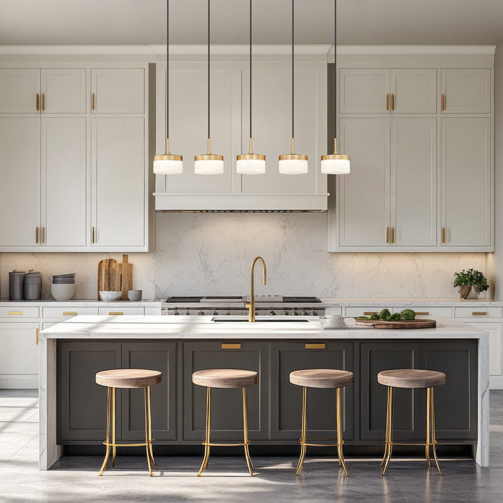 Renaud Linear LED Chandelier in kitchen.