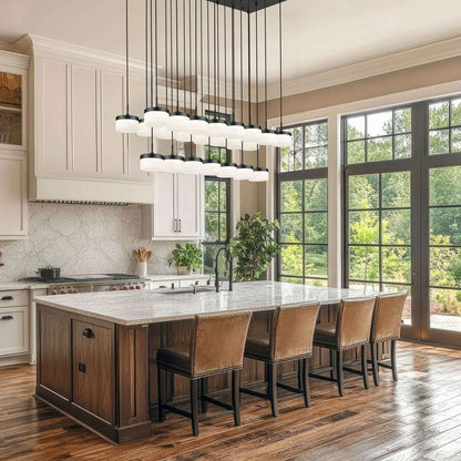 Renaud Linear LED Chandelier in kitchen.