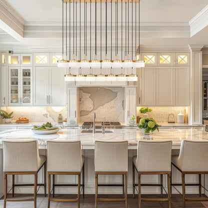 Renaud Linear LED Chandelier in kitchen.