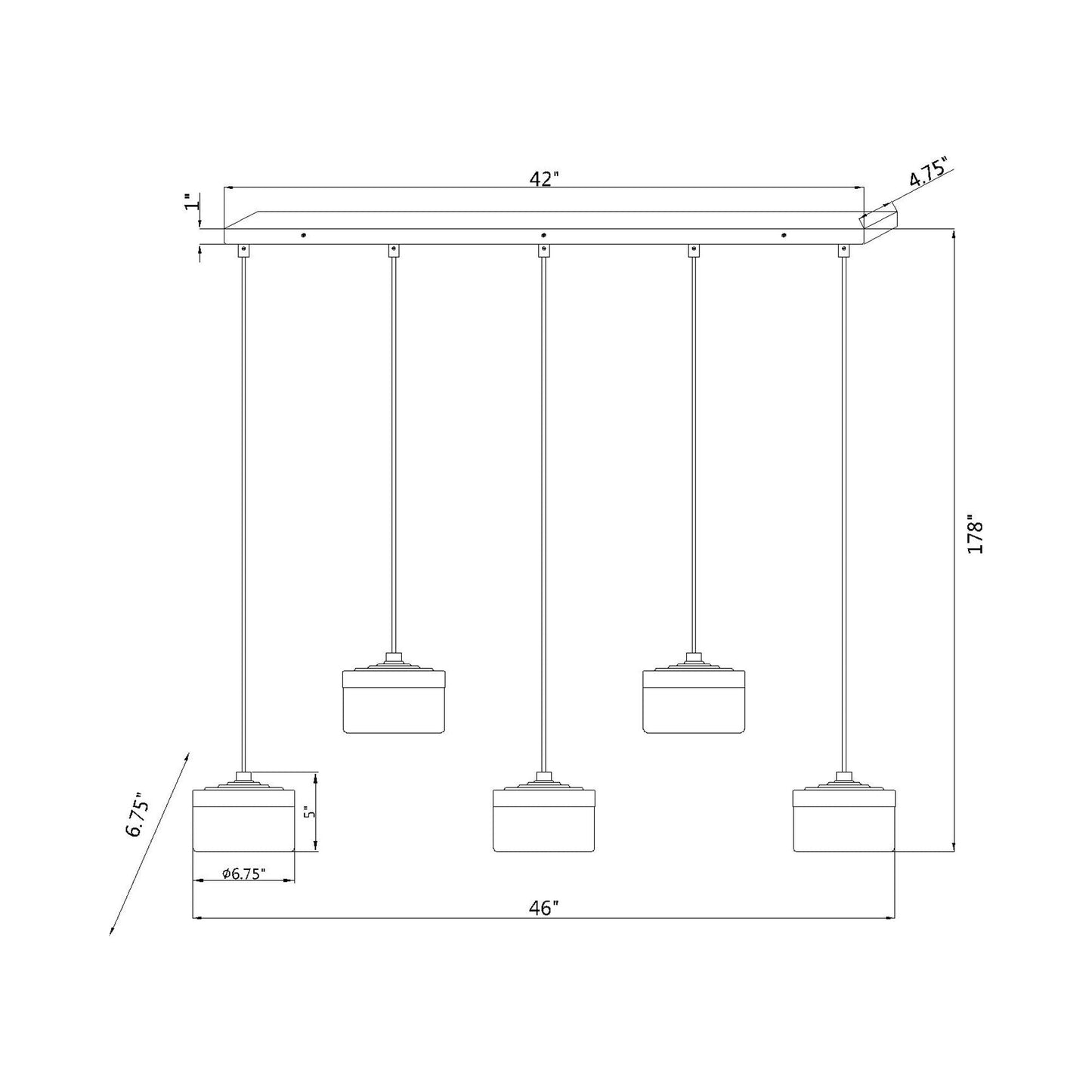 Renaud Linear LED Chandelier - line drawing.