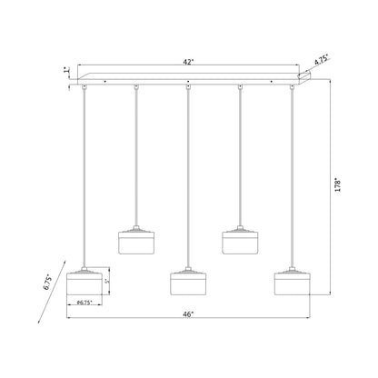 Renaud Linear LED Chandelier - line drawing.