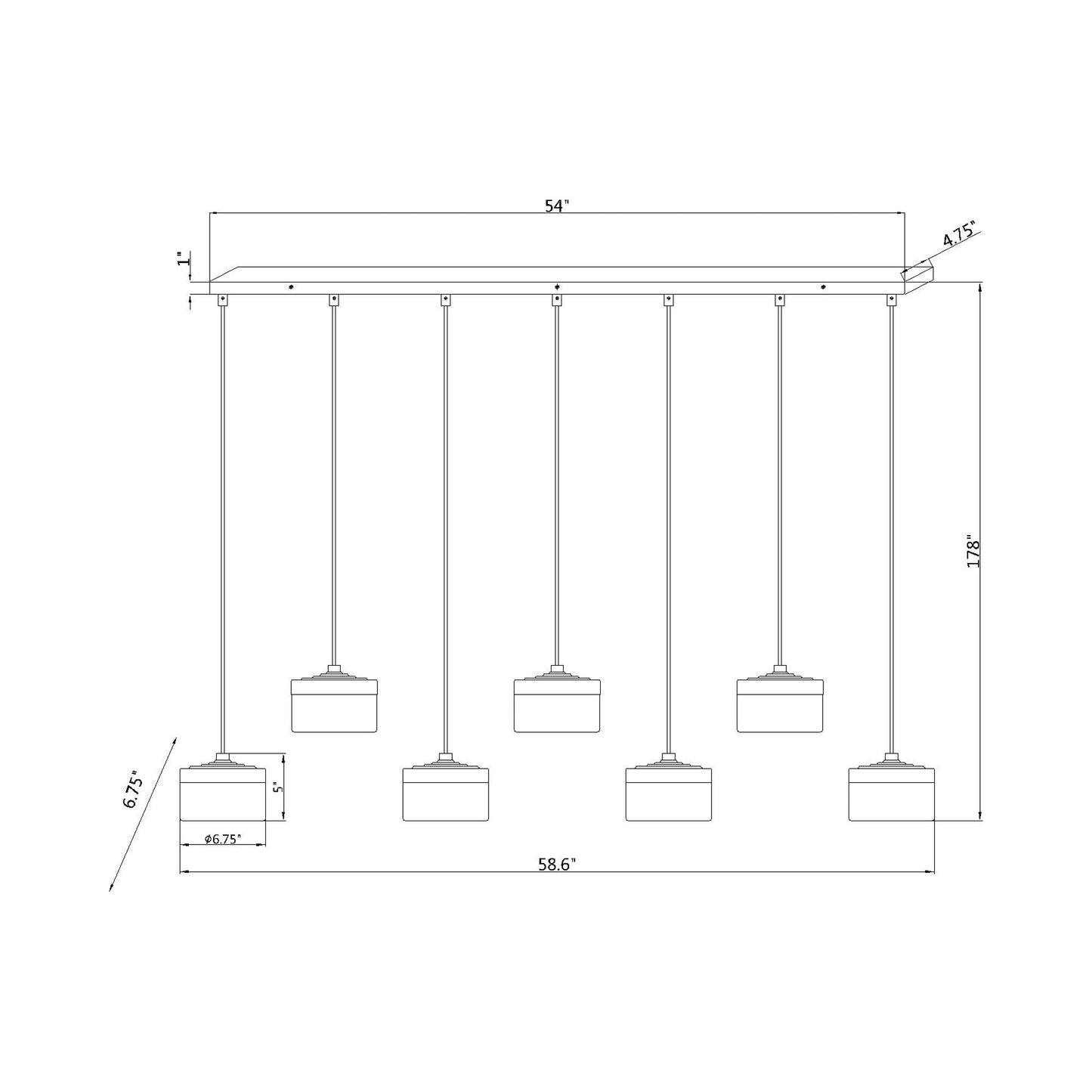 Renaud Linear LED Chandelier - line drawing.