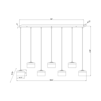 Renaud Linear LED Chandelier - line drawing.