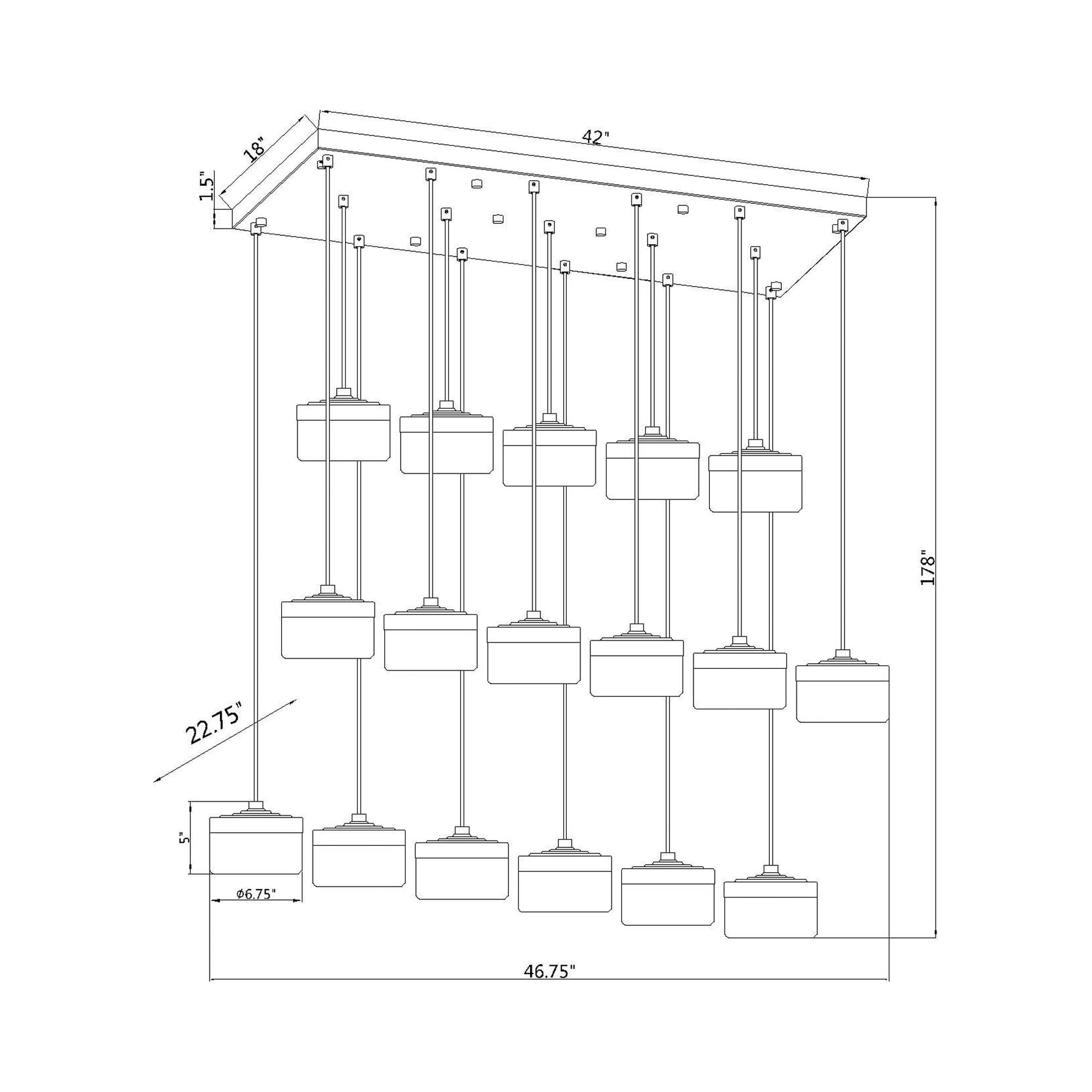 Renaud Linear LED Chandelier - line drawing.