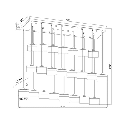 Renaud Linear LED Chandelier - line drawing.
